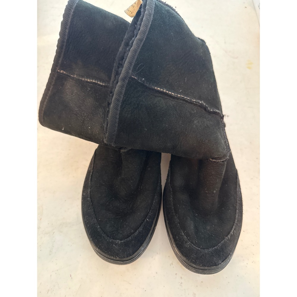 Original UGG Australia Black Suede Shearling Boots Pure Wool Pile Womens 8